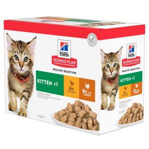 Hill&apos;s Kitten Poultry Selection nat kattenvoer kip kalkoen maaltijdzakje combipack 1 doos (12 x 85 g)