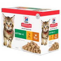 Hill&apos;s Kitten Poultry Selection nat kattenvoer kip kalkoen maaltijdzakje combipack 2 dozen (24 x 85 g)
