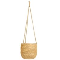 Hangende plantenpot/bloempot van jute/zeegras diameter 17 cm en hoogte 14 cm creme beige - thumbnail