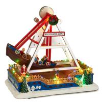 Kerstdorp schommelschip - met beweging, led verlichting en muziek - 32 cm - polyresin