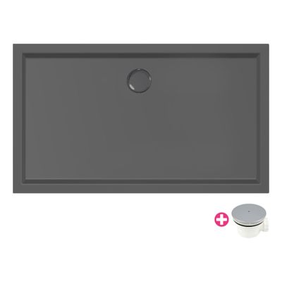 Douchevloer Xenz Mariana Plus | 100x70 cm | Incl.Afvoersifon-Chroom | Acryl | Rechthoekig | Zwart mat