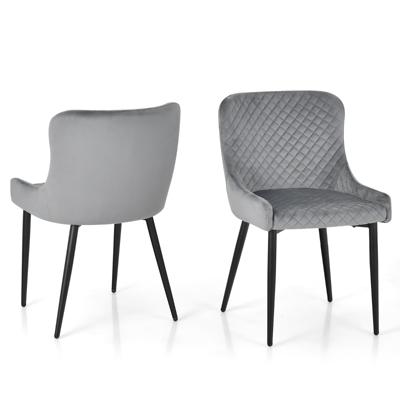 Set van 2 Eetkamerstoelen Gestoffeerde Keukenstoel met Metalen Poten Verstelbare Voetensteun/Zonder Armleuningen/Grijs