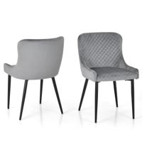 Set van 2 Eetkamerstoelen Gestoffeerde Keukenstoel met Metalen Poten Verstelbare Voetensteun/Zonder Armleuningen/Grijs