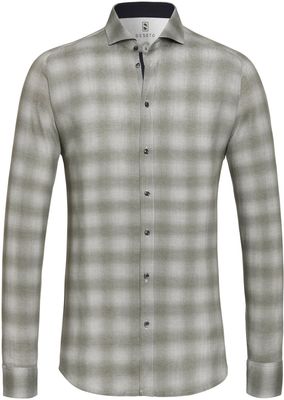 Desoto Heren Overhemd Lichgrijze Ruit Vervaagde Jersey Slim Fit