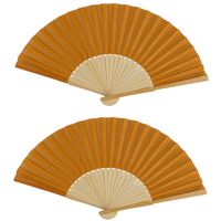 Spaanse handwaaier - 2x - pastelkleuren - cognac bruin - bamboe/papier - 21 cm - Verkleedattributen - thumbnail
