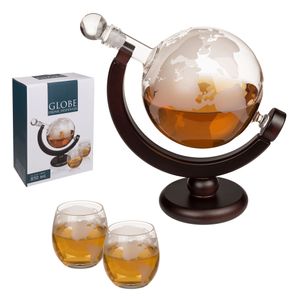 Whiskey Decanter Set - Drankdispenser - Wereldbol - 850ml - Inclusief 2 glazen