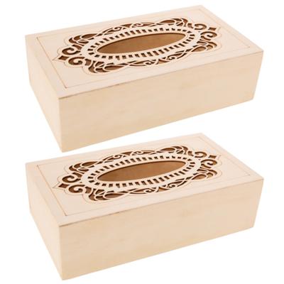 Tissuedoos - Set van 2x stuks - naturel - sierlijk design - 26 x 14 cm - hout - rechthoekig - tissue