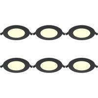 LED Downlight Inbouwspot Dimbaar 6 Stuks - Brinton Thin - 6W 470lm 120° Bundelhoek - Warm Wit 3000K - IP40 - Rond - Zwart - Ø128mm Buitenmaat - Ø110mm Zaagmaat