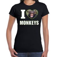 I love monkeys t-shirt met dieren foto van een Chimpansee aap zwart voor dames