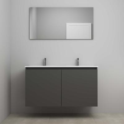 On-Line Badkamermeubelset - 120 cm - Voorgemonteerd - Greeploos 2 Deuren - Porseleinen Wastafel - 2 Kraangaten - Spiegel - Mat Antraciet