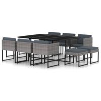 11-delige Tuinset met kussens poly rattan grijs