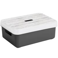 Sunware Opbergbox/mand - antraciet - 9 liter - met deksel hout kleur - Opbergbox - thumbnail