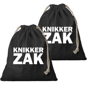 Canvas knikkerzak - 2x - zwart - met sluitkoord - voor jongens en meisjes