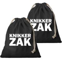 Canvas knikkerzak - 2x - zwart - met sluitkoord - voor jongens en meisjes