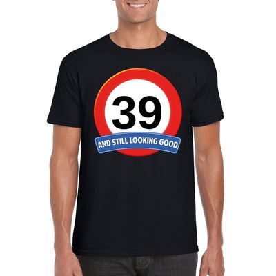 Verkeersbord 39 jaar t-shirt zwart heren