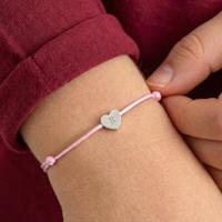 Roze koord armband voor kinderen - Gepersonaliseerd - Zilveren hartje