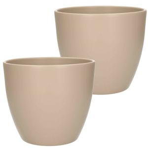 2x stuks bloempot mat taupe keramiek voor kamerplant H17 x D19.5 cm