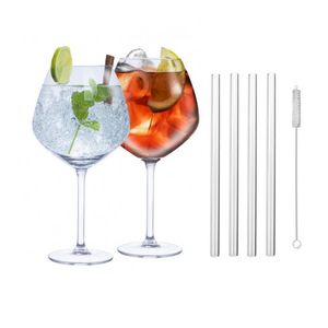 Set van 4x Gin Tonic cocktailglazen met 4x glazen rietjes