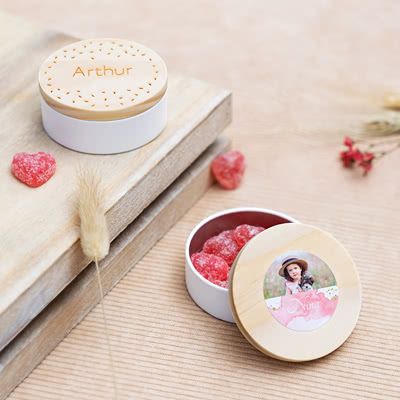 Geschenkdoosjes met houten deksel en sticker - Set van 12
