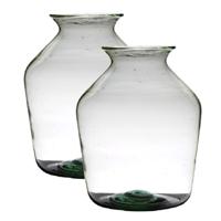 Hakbijl Glass Vaas - 2x stuks - transparant - gerecycled glas - 40 x 29 cm - Bloemen/boeketten/siert