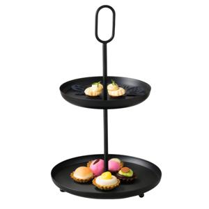 Etagere 2-laags - zwart - RVS - H34 cm - Hightea/tapas/koekjes/taartjes serveerschaal