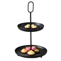 Etagere 2-laags - zwart - RVS - H34 cm - Hightea/tapas/koekjes/taartjes serveerschaal
