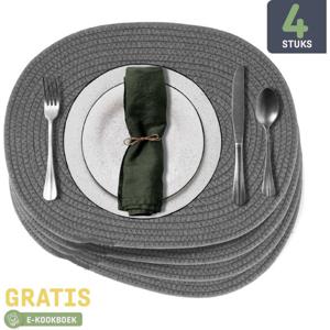 Sophie Nordinn Placemats - Placemat Abisko (Donkergrijs) - Set (4 stuks) van Katoen - 43 cm x 34 cm