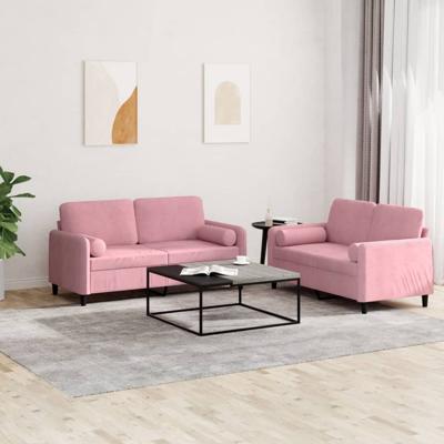 2-delige Loungeset met kussens fluweel roze