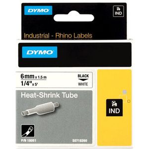 Dymo IND krimpkous zwart op wit, 6 mm x 1,5 meter label krimpkous