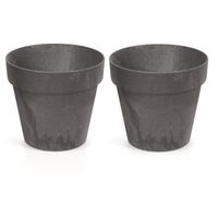 2x Kunststof bloempotten/plantenpotten betonlook 20 cm antraciet