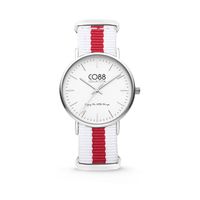 CO88 Horloge staal/nylon rood/wit 36 mm 8CW-10027 - thumbnail