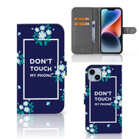 iPhone 15 Plus Portemonnee Hoesje Flowers Blue DTMP - thumbnail