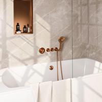 BRAUER Stripe Thermostatische Badkraan - SET 02 - inbouw - badvulcombinatie - 3-standen handdouche - doucheslang - wandaansluitbocht - koper geborsteld PVD 5-GK-360