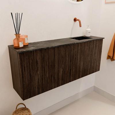 Toiletmeubel Mondiaz Joya Dlux | 100 cm | Meubelkleur Walnut | Faye wastafel Lava Wasbak Rechts | Zonder kraangat(en)