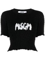 MSGM haut froncé à logo imprimé - Noir