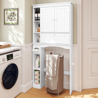 Toilettenschrank met 3 Deuren en Verstelbare Planken Houten Toiletrek Wit
