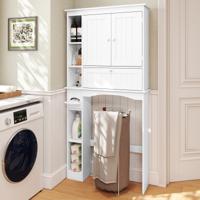 Toilettenschrank met 3 Deuren en Verstelbare Planken Houten Toiletrek Wit