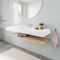 Mondiaz Alan badmeubel 150 cm planchet washed oak vrijhangend wastafel midden 1 kraangat wit