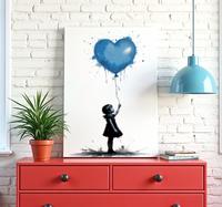 Meisje met blauwe hartballon Canvas schilderij kunst