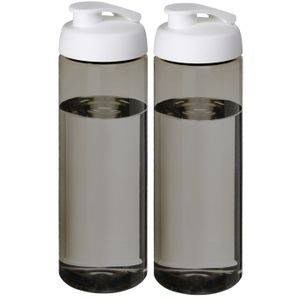 2x stuks sport bidon Hi-eco gerecycled kunststof - drinkfles/waterfles - donkergrijs/wit - 850 ml