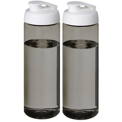 2x stuks sport bidon Hi-eco gerecycled kunststof - drinkfles/waterfles - donkergrijs/wit - 850 ml