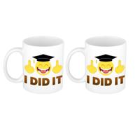 Geslaagd cadeau koffie mok - 2x - drink beker - I did it - wit - 300 ml - cadeau