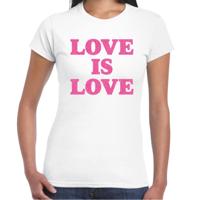 Gay Pride T-shirt dames - love is love - wit - roze glitter - LHBTI