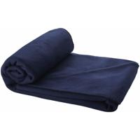 Fleece deken of plaid - bank/bed - donkerblauw - 150 x 120 cm - reisdeken met tasje - thumbnail