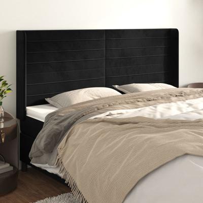 Hoofdbord met randen 183x16x118/128 cm fluweel zwart