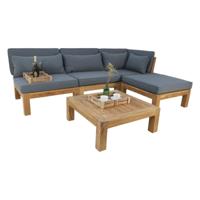 Tuin loungeset Aruba 5 delig + hoek (incl. kussens) - Donkergrijs - Teak