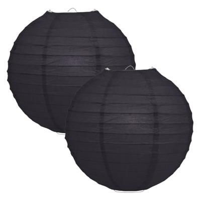 Luxe bol feest lampion - 2x - zwart - dia 25 cm - papier