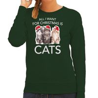 Kitten Kerst sweater / outfit All I want for Christmas is cats groen voor dames - thumbnail