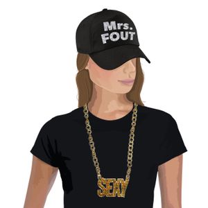 Mrs. FOUT baseballcap zwart/zilver dames en een zilveren sexy ketting