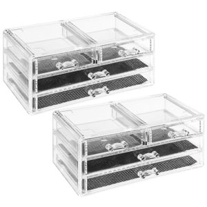 2x Stuks sieraden/make-up organizer 4 lades rechthoek 24 x 11 cm van kunststof